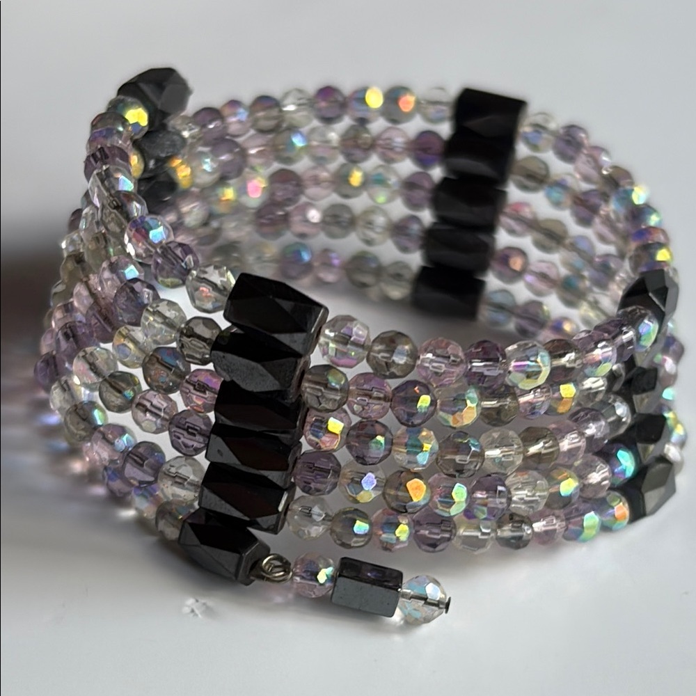 Magnetic hematite Black and Iridescent Beaded wrap Bracelet